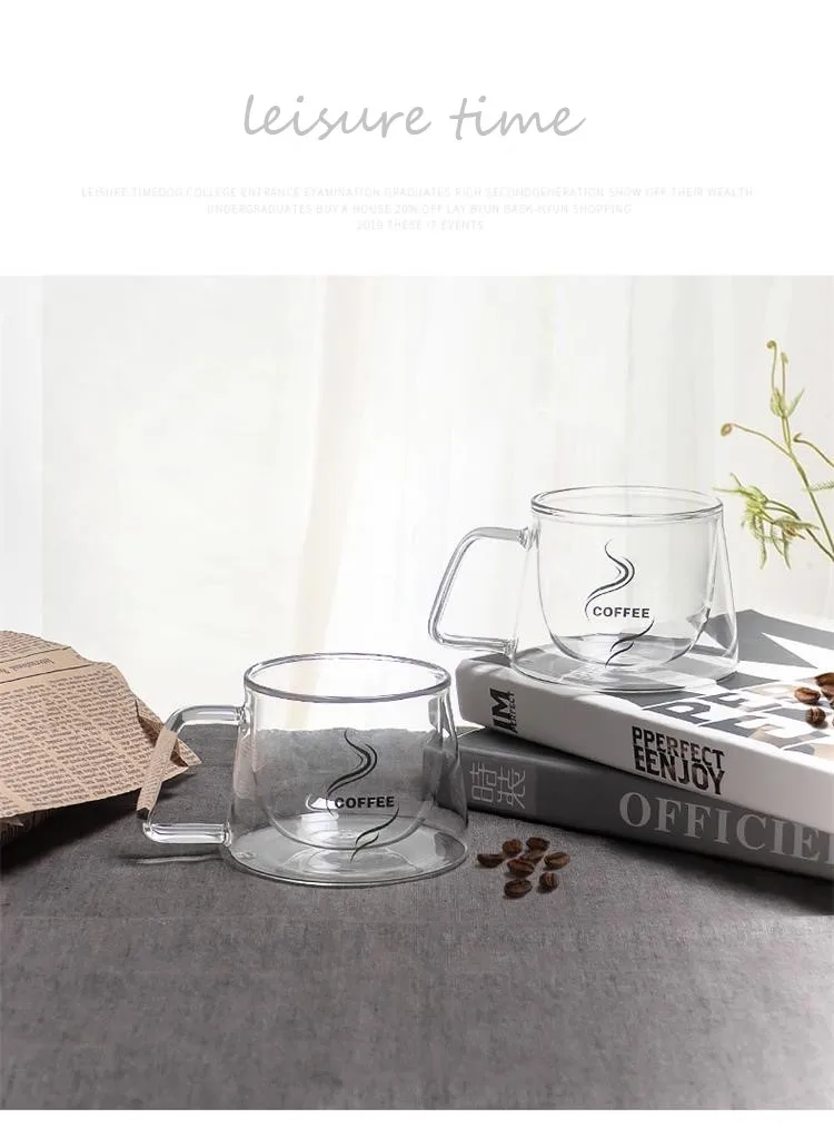 3 oz Insulated Coffee Mugs for Breakfast Thermo Espresso Glass Cup Elegant Double Wall Latte Cup With Handle
