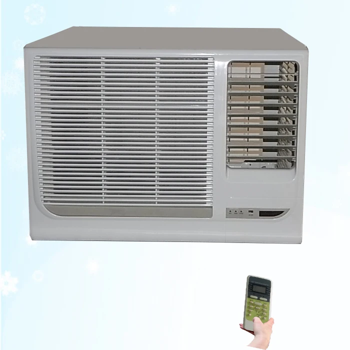 Front view of a modern 14000 BTU window AC unit with digital display and sleek grille