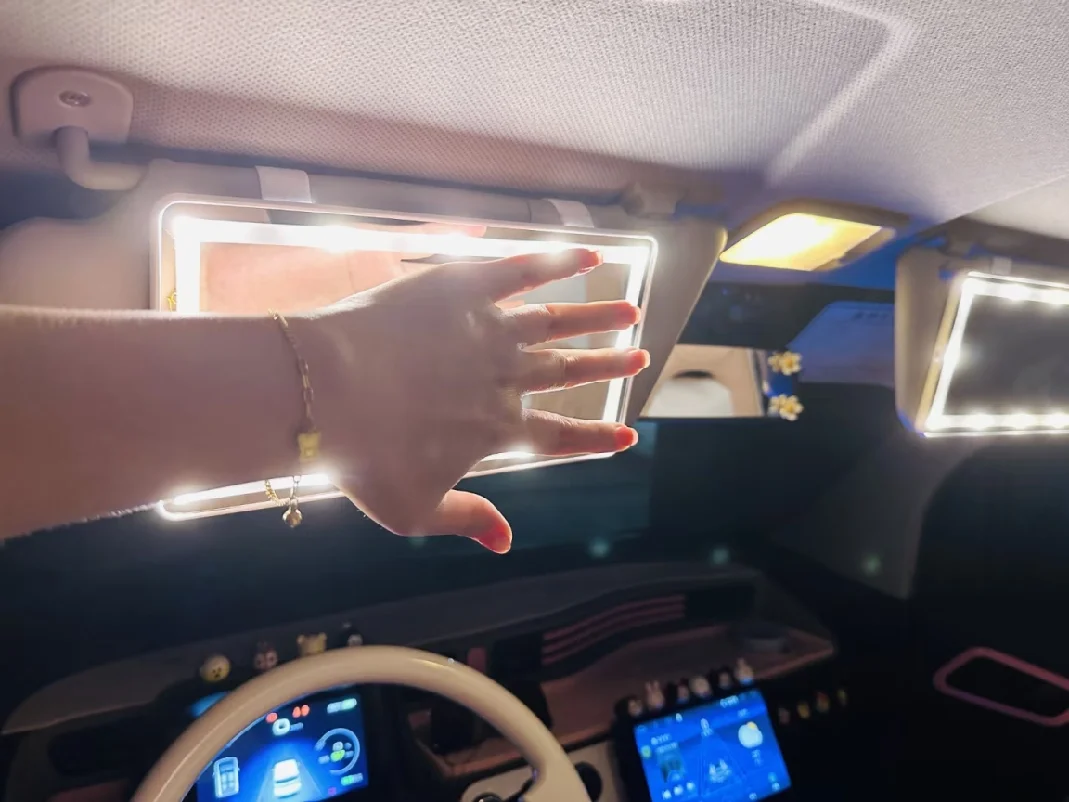 Car Visor Vanity Mirror 60 Led Lights Rechargeable Led Rearview Mirror