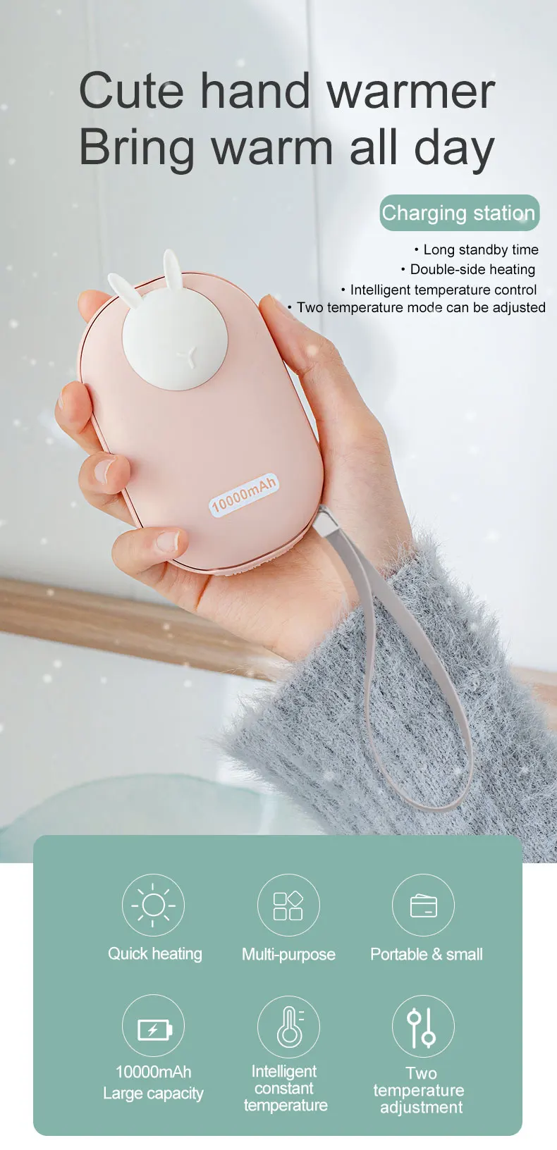 Portable Quick Heating 10000mah Rechargeable Power Bank Battery