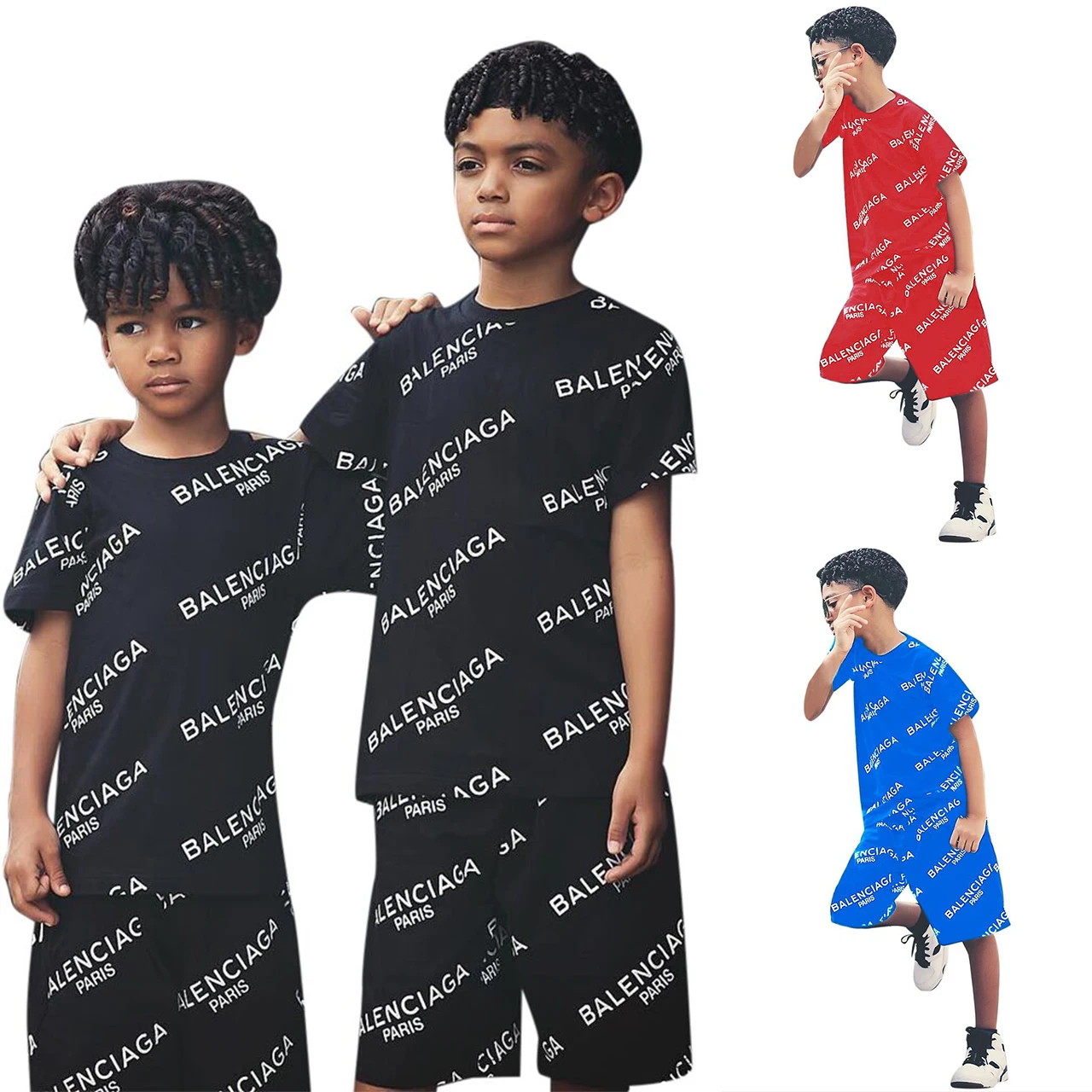 

Boys Wear Trend Hip Hop Letter Print Round Neck Short Sleeve Shorts Two Piece Kids Cloth Set 20200401001