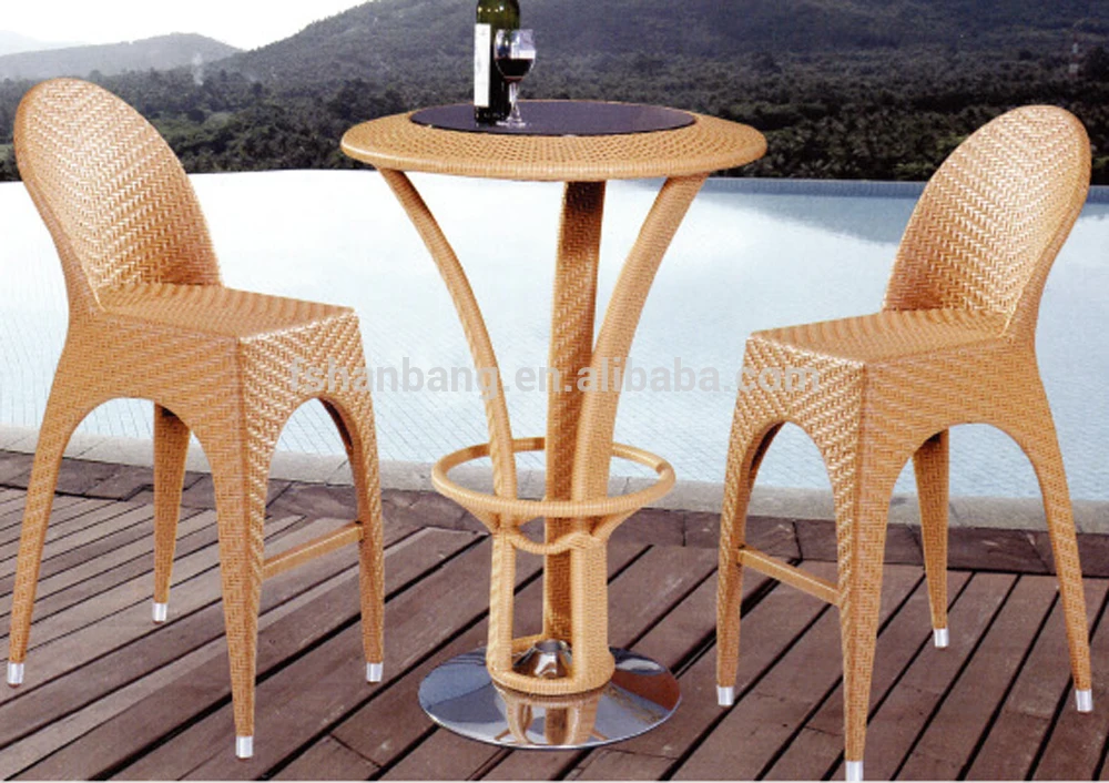 wicker table and stools