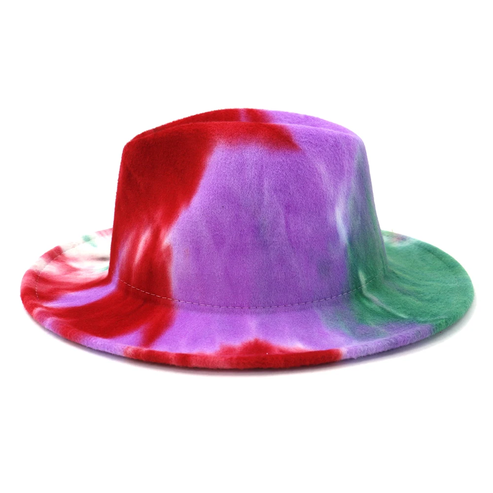 Wholesale Latest Version Fashion Design Custom Tie Dye Print Colorful Rainbow Felt Fedora Hats For Women