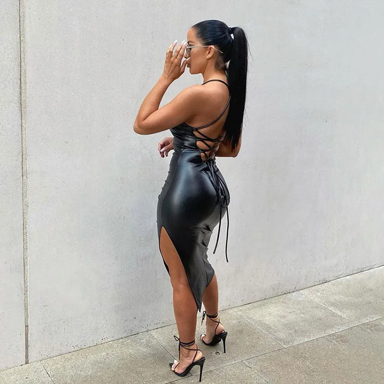 JL436 PU Black Party Summer Outfits Night Club Dresses Women Clothing 2022 Classy Lace up Faux Leather Camisole Black Dress JL436 PU Black Party Summer Outfits Night Club Dresses Women Clothing 2022 Classy Lace up Faux Leather Camisole Black Dress