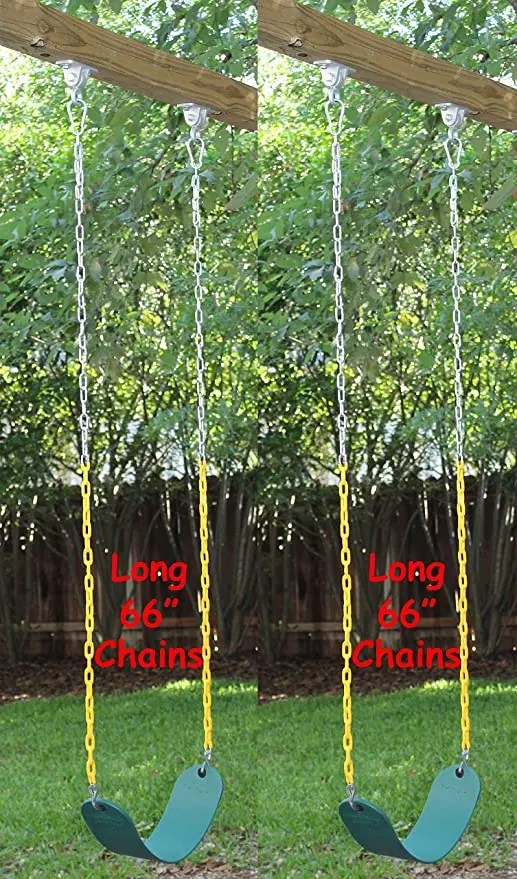 Jungle Gym 2 Pack Swings Seats Heavy Duty 66" Chain Plastic Coated  Playground 