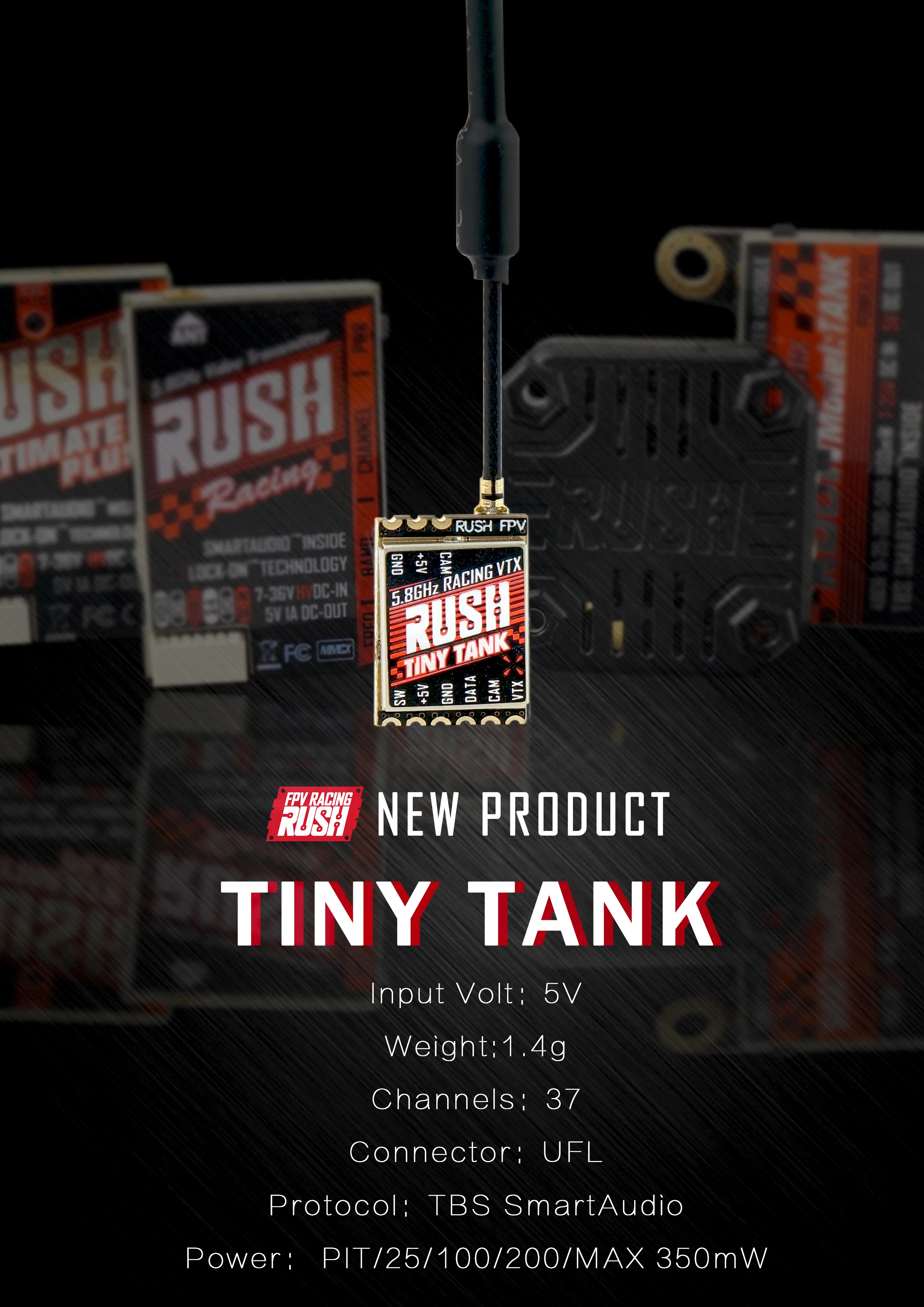 RUSHFPV Tank Tiny 5.8GHz Vtx Smart Audio 0-25-100-200