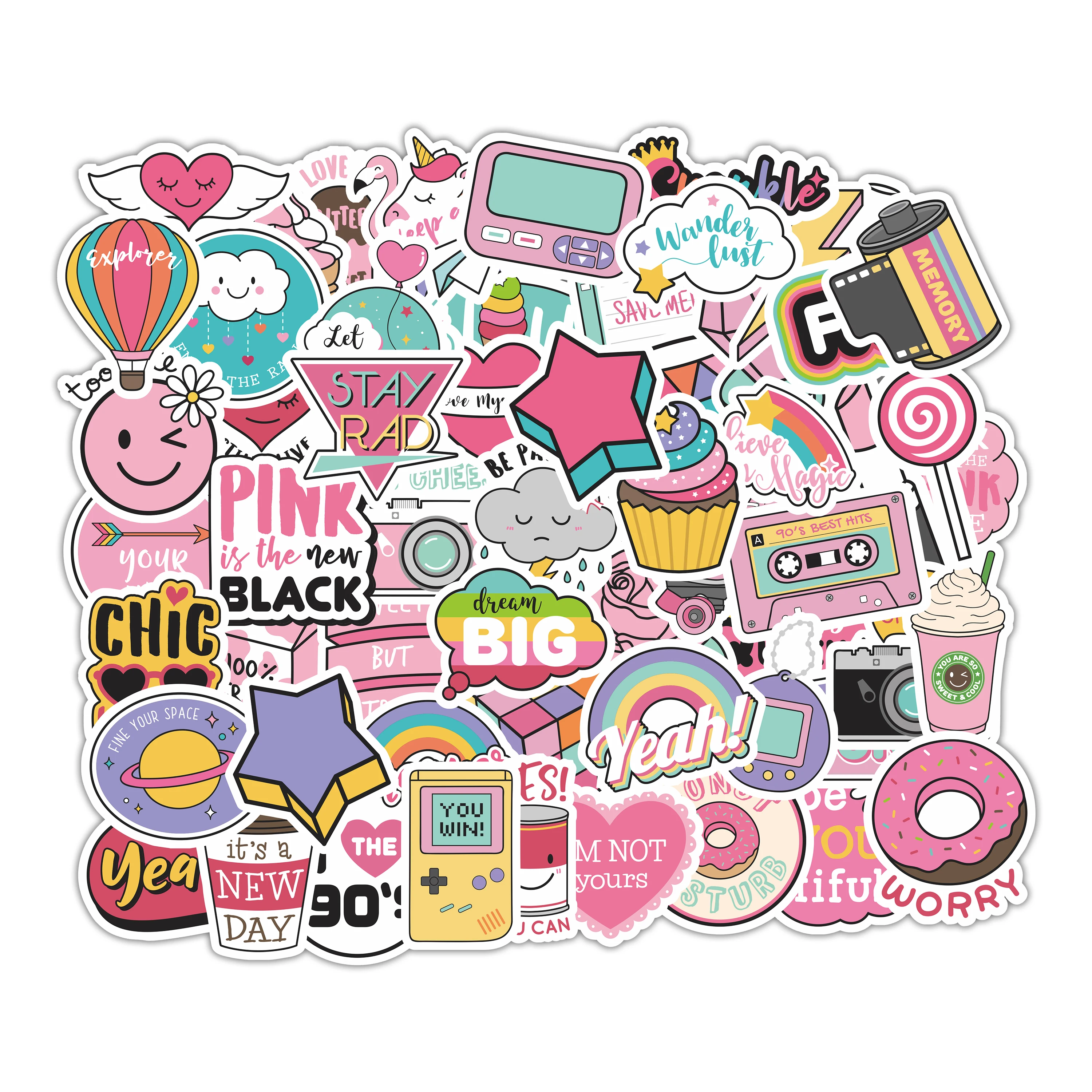 
60 Pcs Water Bottles Stickers VSCO Girls Trendy Waterproof Vinyl Sticker 