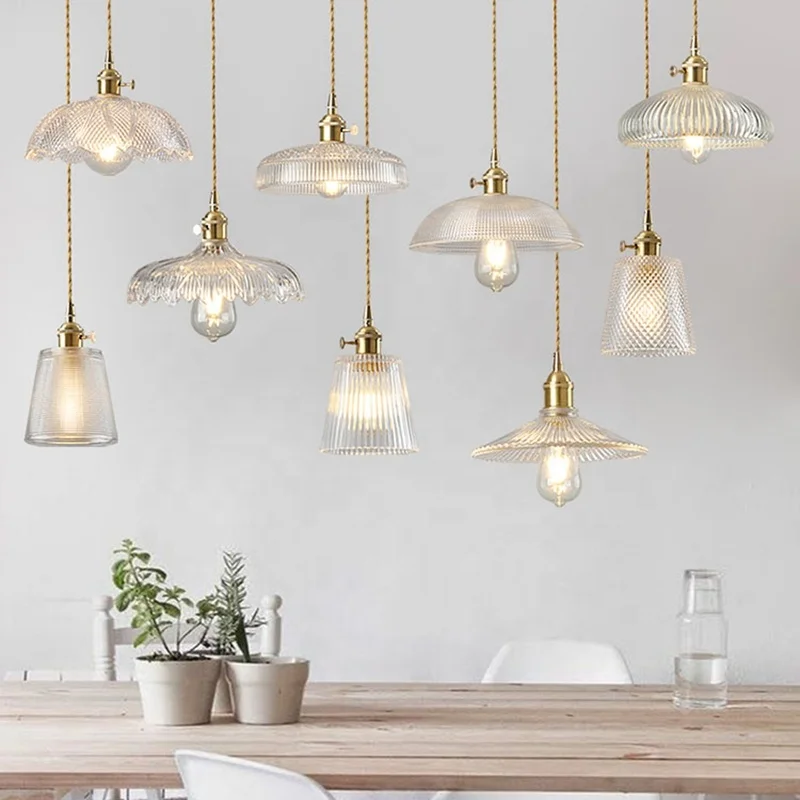 2020 Vintage Brass Transparent Glass Japanese Korean Stylish Pendant Lamp Modern Hanging Lights for Coffee Room Living Room