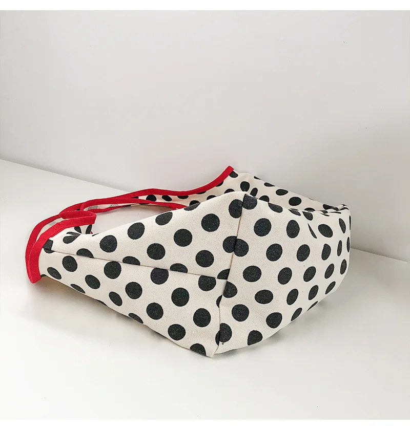 2024 Japanese Style Canvas Shopping Bag Fashionable Dot Casual Shoulder Handbag Outdoor Canvas Shopping Bag