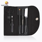 Black 6 in 1 eyebrow pencil brush razor tweezers scissors trimmers set