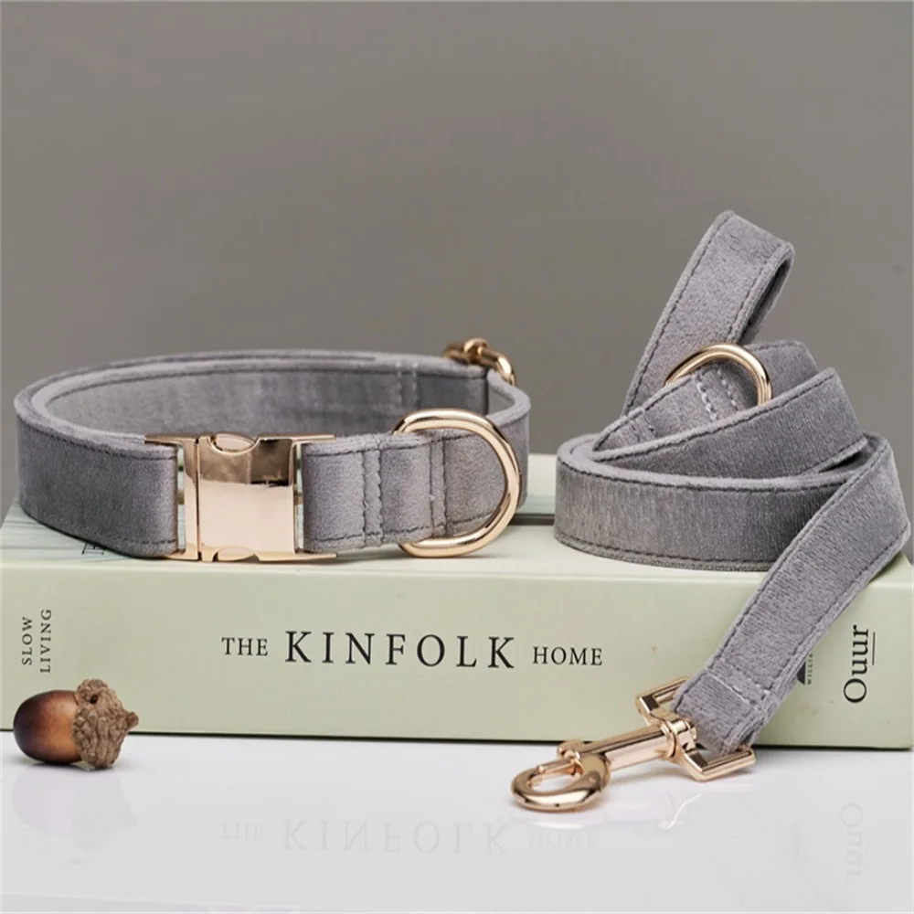Dog Leash Set New Lettering Silk Gold Metal Buckle Premium Velvet Pet ...