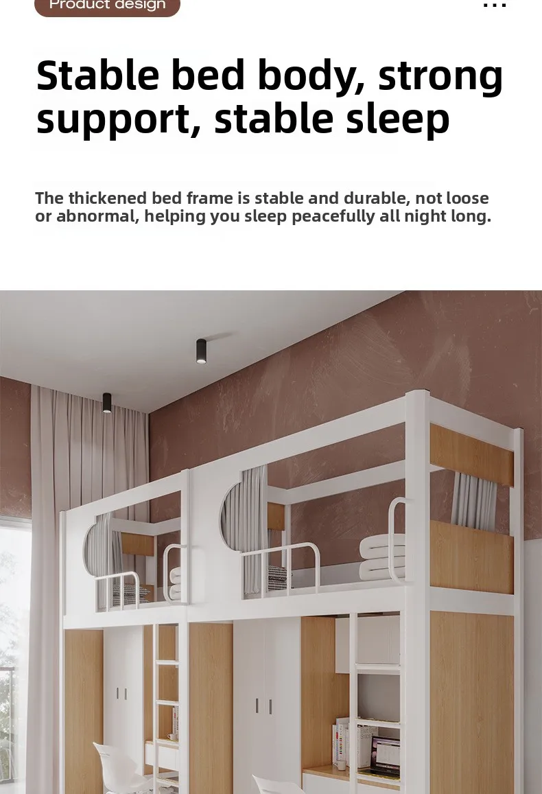 product modern design college dormitory iron frame bunk bed upper lower table loft bed metal apartment bed-10