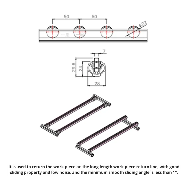 product bearing flow bar black anti static d28 third generation aluminum alloy lean tube sliding roller slide rail grade 1000 series-15