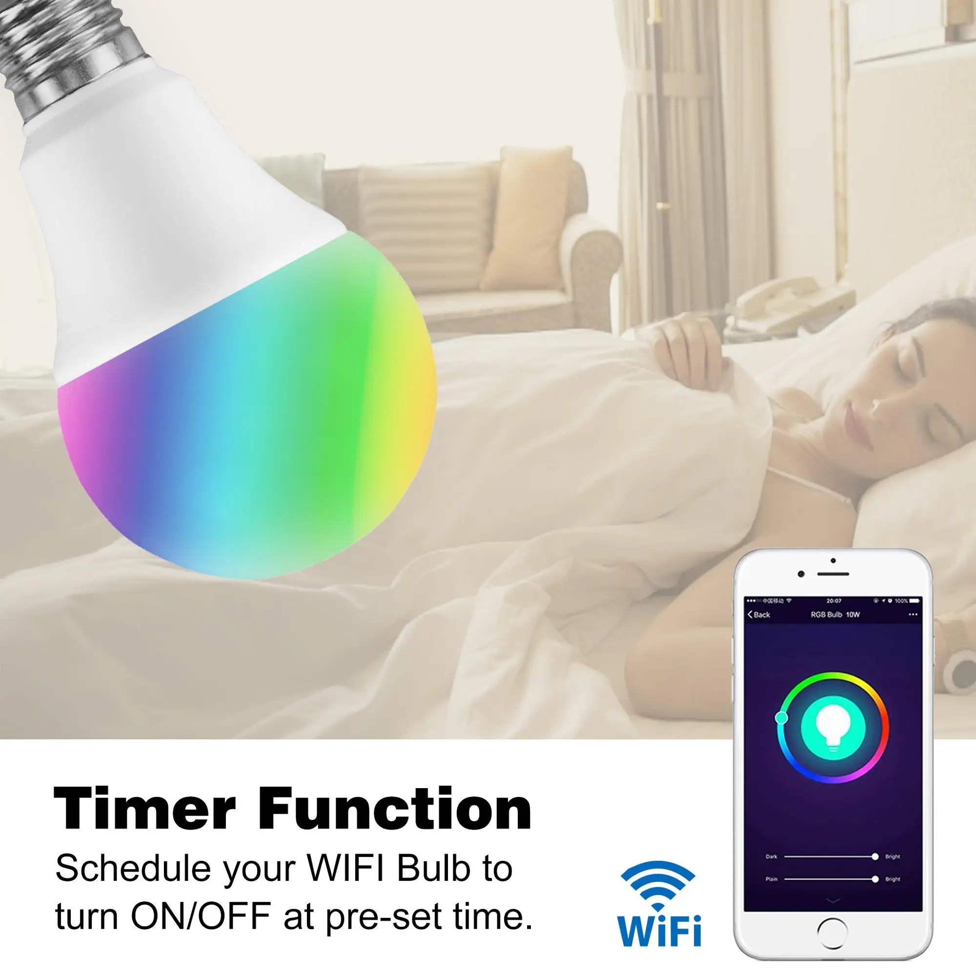 2020 A60 RGBCW Wifi Smart led Bulb Color Changing Lamp Works with Amazon Alexa and google home 9w