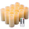 Battery operated Warm light Flameless Remote Control Timer LED pillar candle of 12