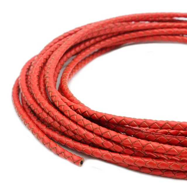 4mm Round Braided Leather Strap Woven Folded Leather Bolo Cord Bracelet Necklace Making Orange