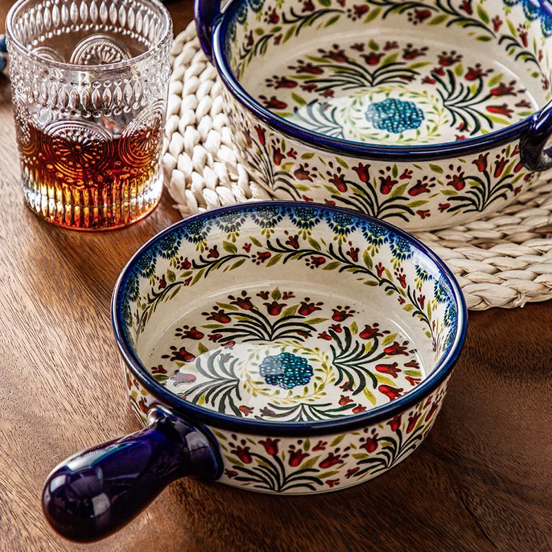 Ceramic Bakeware Polish Style Baking Brownie Cake Pan with Handle Ceramic Dinnerware Home Kitchen Utensils details