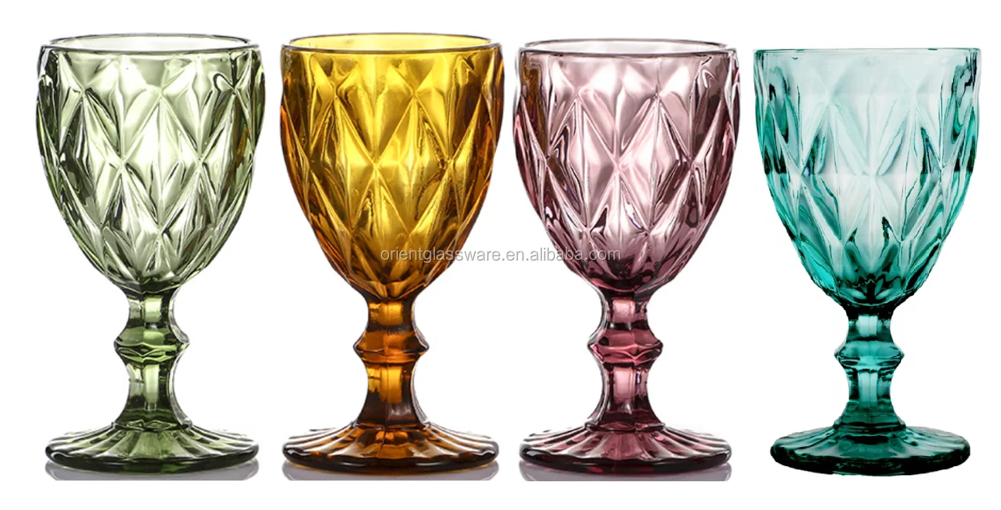 Wholesale Customized Goblet Wine Drinking Glass Pressed Colored Glass