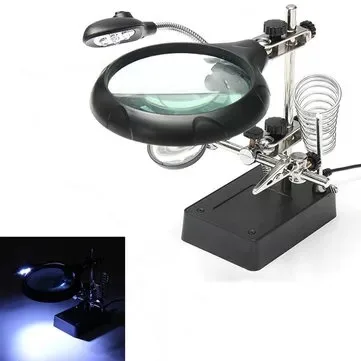 Color : As Shown FYYONG Welding Magnifier with LED Light 3.5X-12X Lens Extra Clip Loupe Desktop Magnifying Third Hand Soldering Repair Tool
