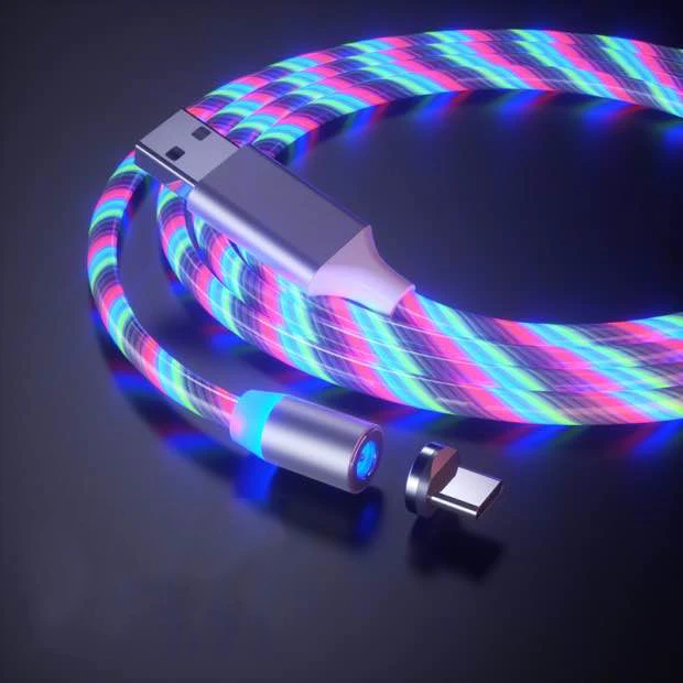 
Factory flowing electric magnetic power led usb charger type c micro usb 3 in 1 usb charging cable for lightning mobile phone 