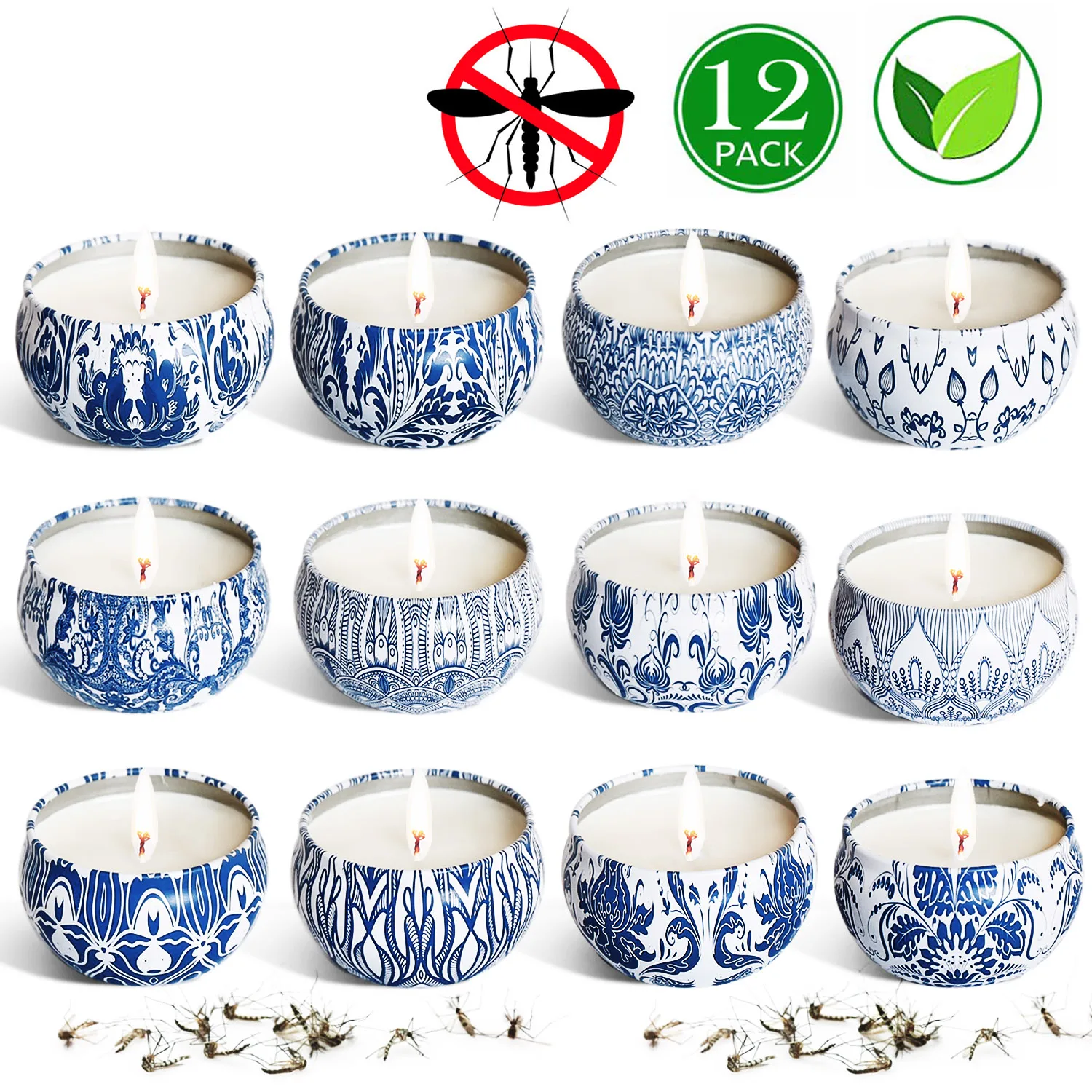 
Blue and white porcelain suit of Mosquito repellent citronella oil scented massage candle 