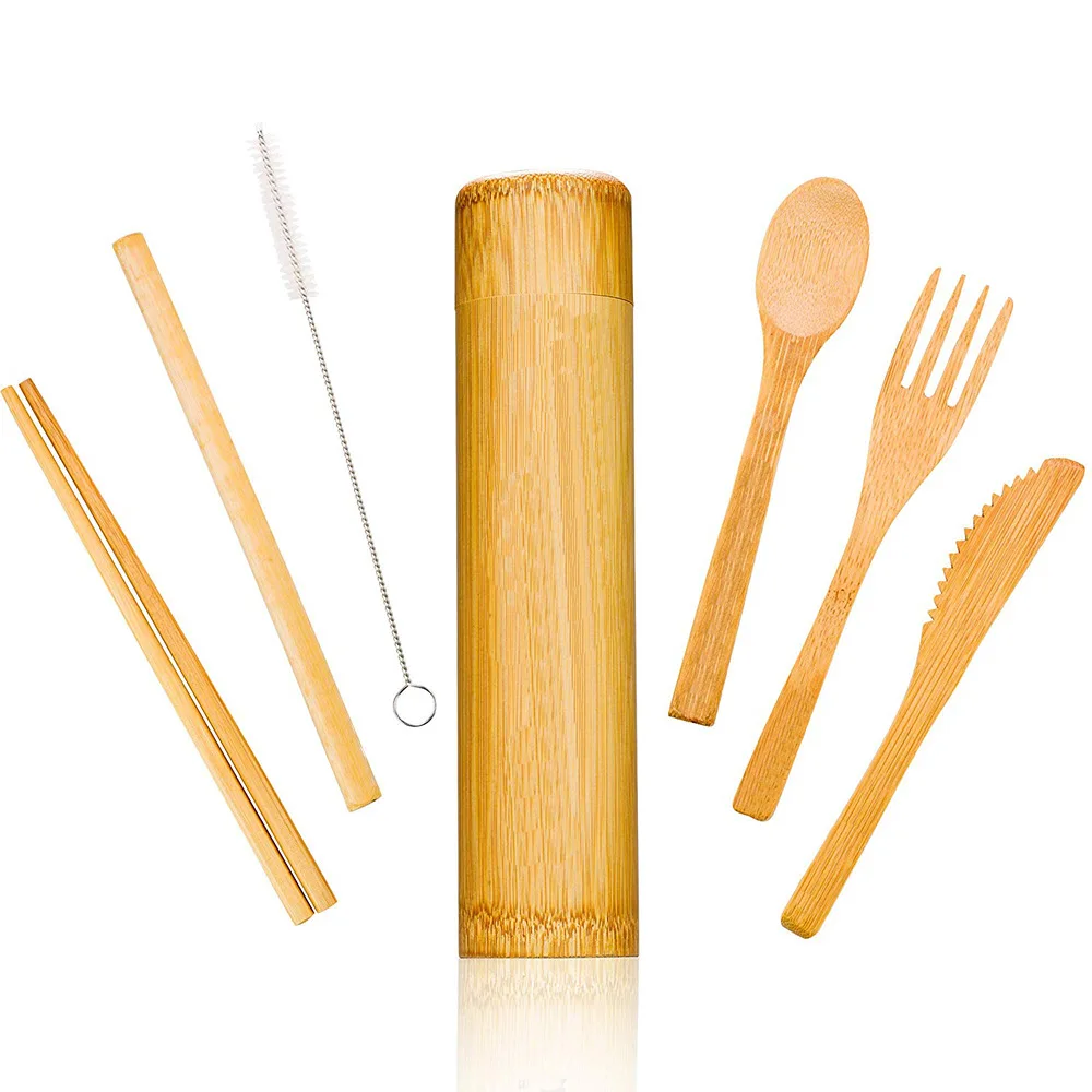 Reusable Bamboo Utensils Set Pack For Outdoor Travel Portable Bamboo