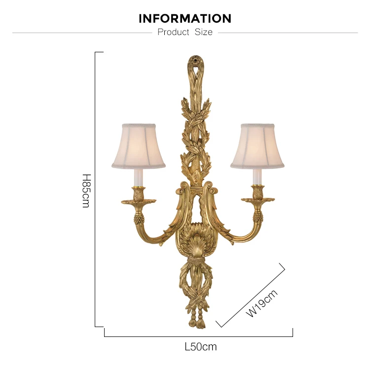 Luxury Brass 2-Arms Indoor Vintage Corridor Living Room Decoration Large Wall Lamps