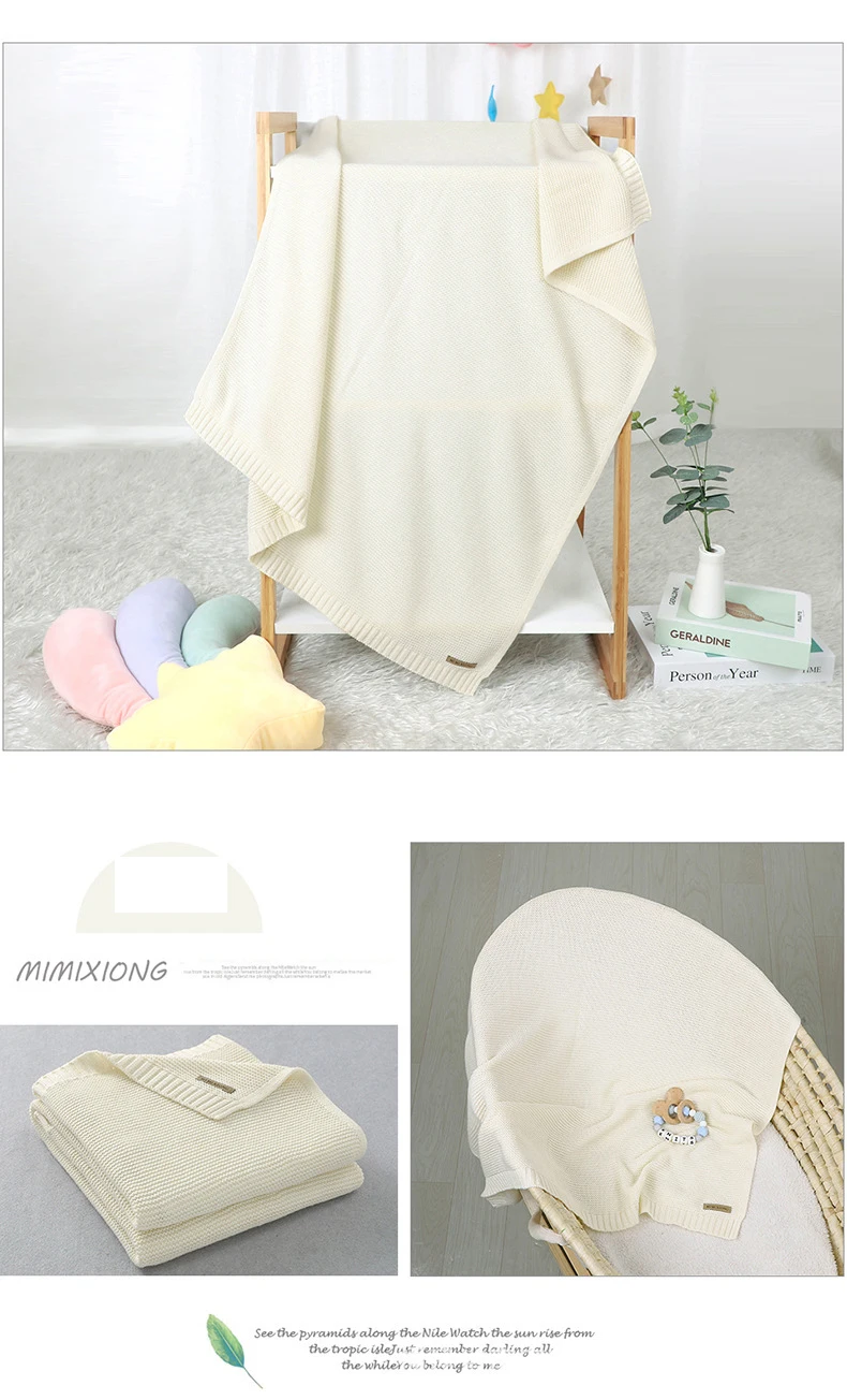 Amazon Hot Sale Cotton Knitted Cashmere Baby Blanket For Baby Boy And