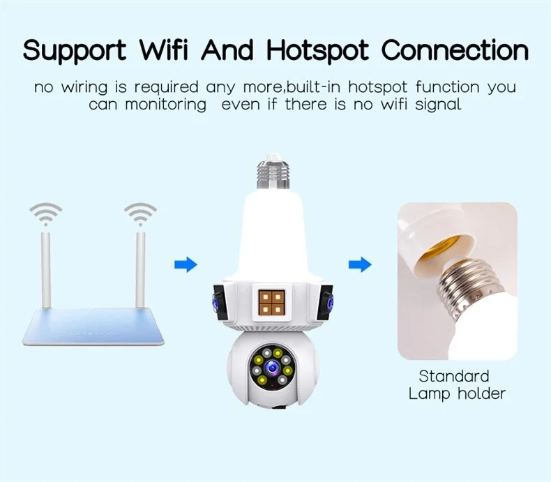 V380pro E27 Wireless Mini Camera Bulb Night Vision Function 3Screen 360 Full-Color 3MP HD Light Camera OEM Real Shenzhen Factory