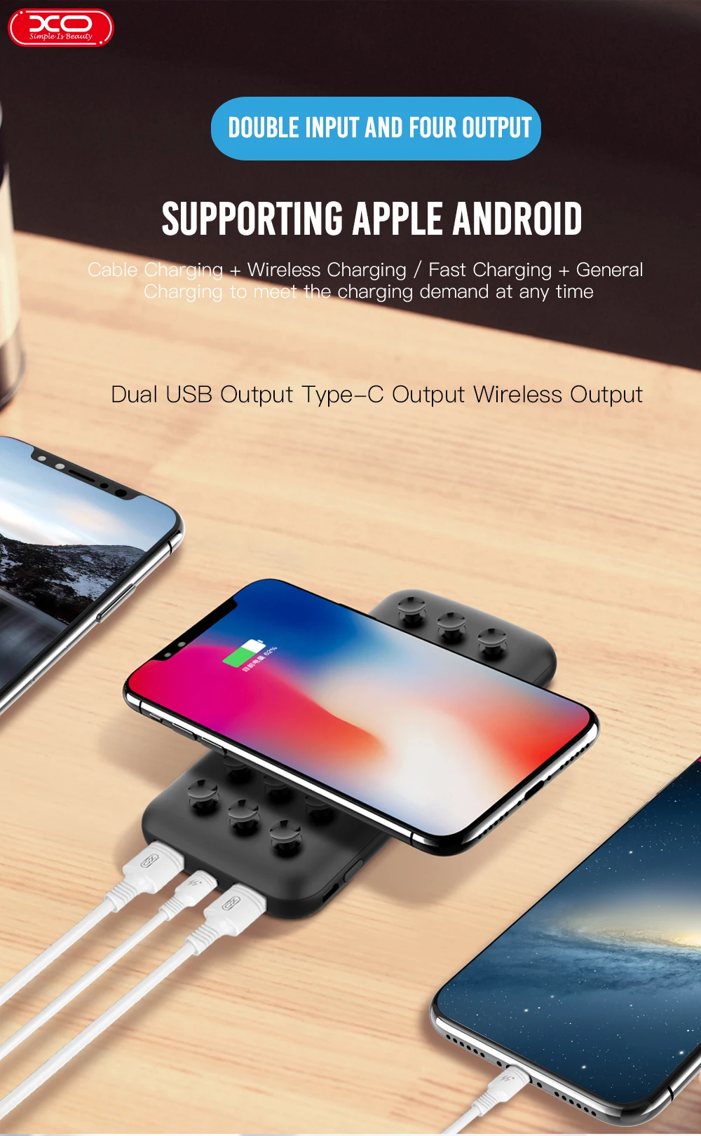 XO Hot Selling 10W wireless fast chargeing QC 3.0 PD charger for smartphone power bank - ANKUX.COM