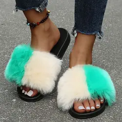 Myseker Importados Womens Natural Raccoon Soft Fur Handmade Slippers Custom Allen Fur Slides Fur Slides