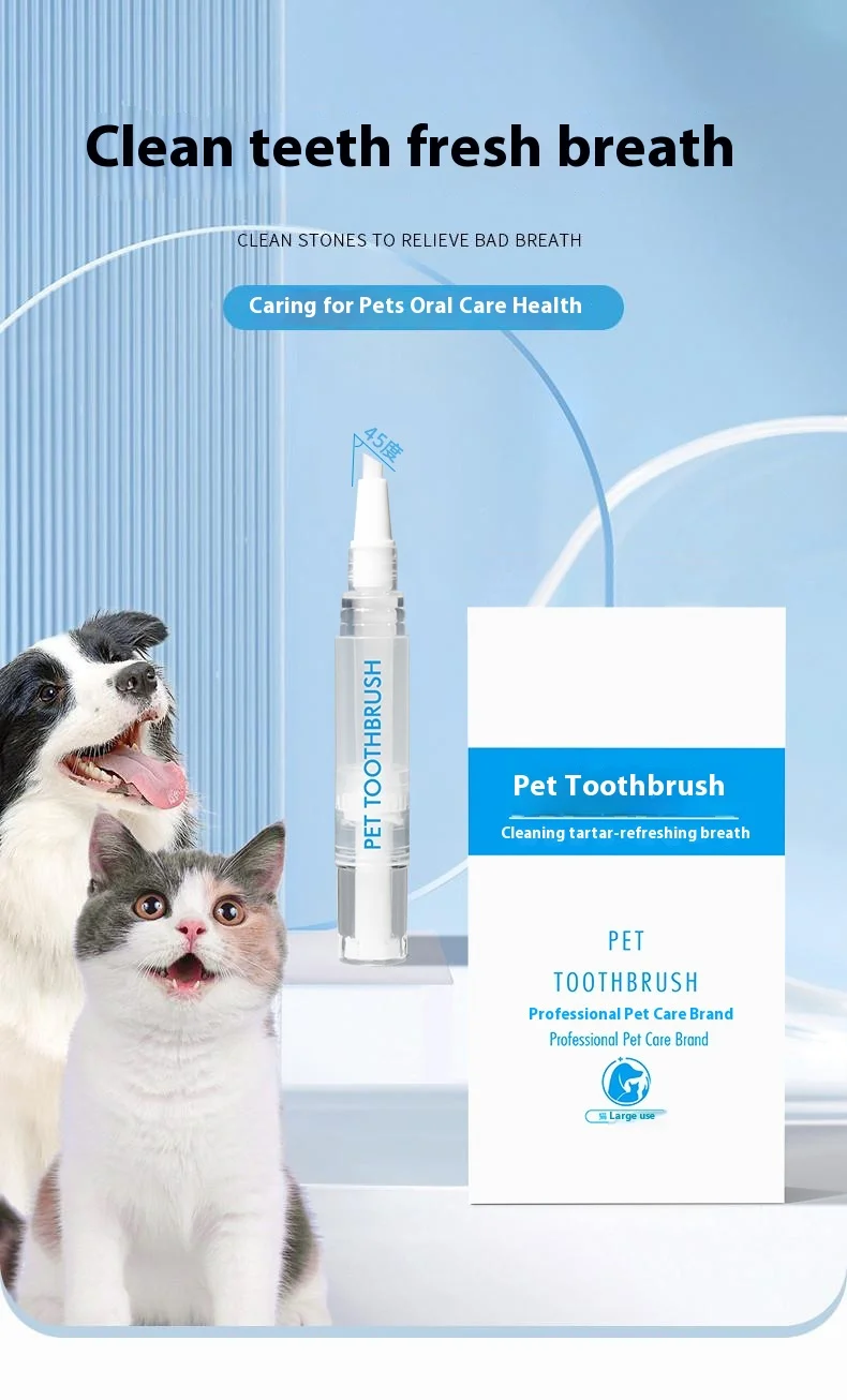 Universal Pet Dental Pen Integrated Teeth Cleaning Tool Toothpaste for Cat Dog Toothbrush Pen for Breath Care Packaged in Box