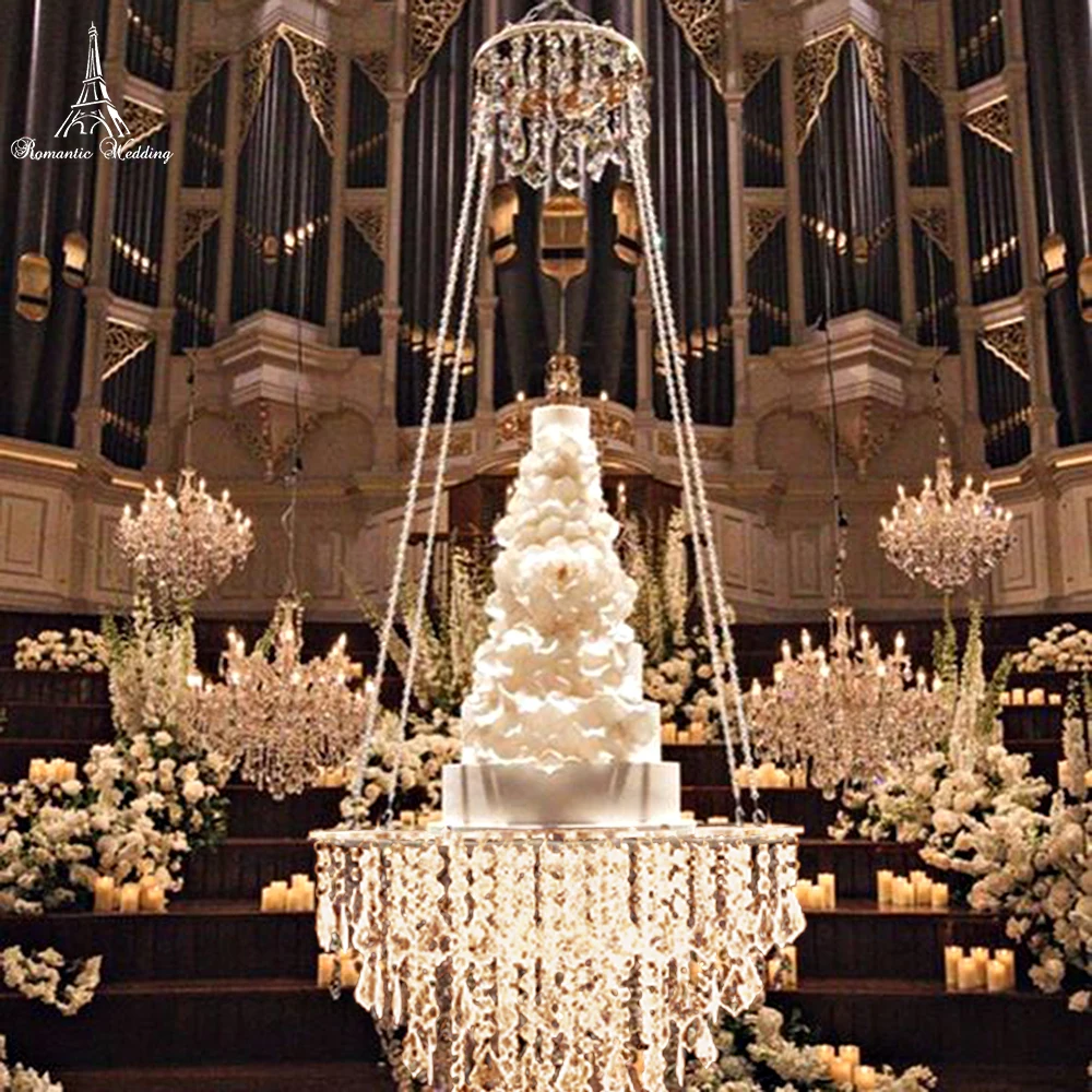 Romantic Wedding Faux Crystal Chandelier Suspended Cake Swing Stand 24 inch 