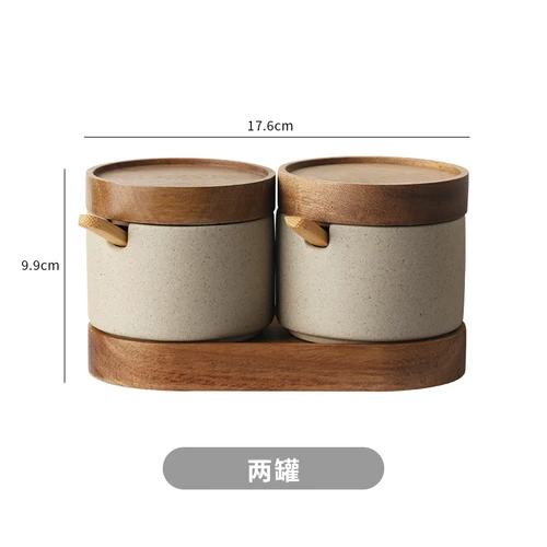 Kitchen Ceramic Seasoning Jar With Wooden Lid and Spoon Salt Jar Bamboo Cover Kitchen Organizer Tools details