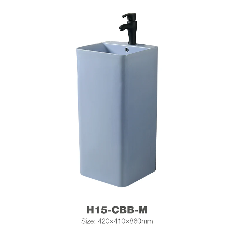Rectangular Shaped Washing Basin Ceramic Sink Pedestal Basin H15-CBB-M