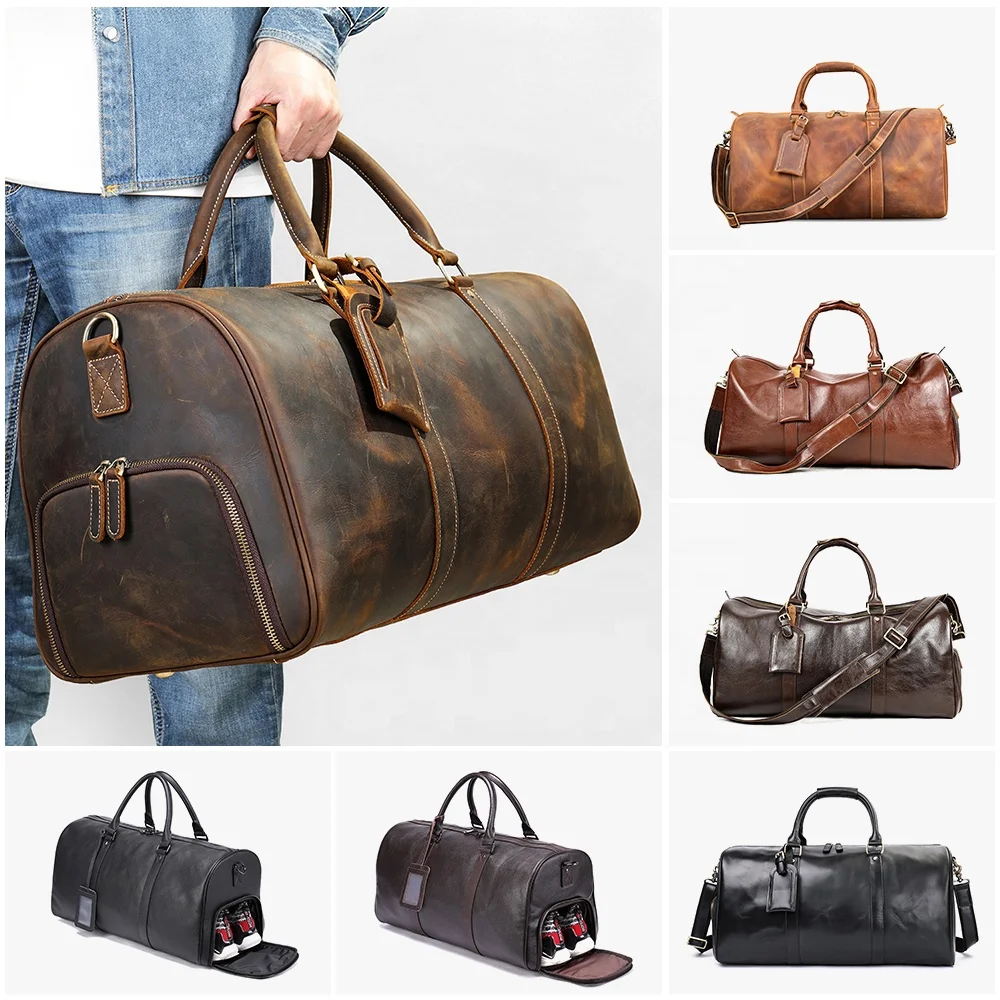 MARRANT Genuine Leather Men Travel Bag Sports Gym Bag Large-Capacity  Weekend Overnight Luggage Travel Duffle Bag for Men