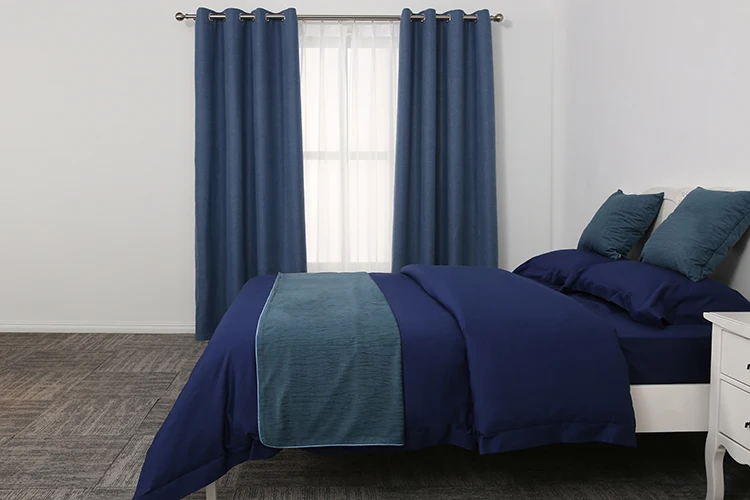 Dark Blue Bedroom Design Polyester Bedroom Sheet Set Bed End Pad