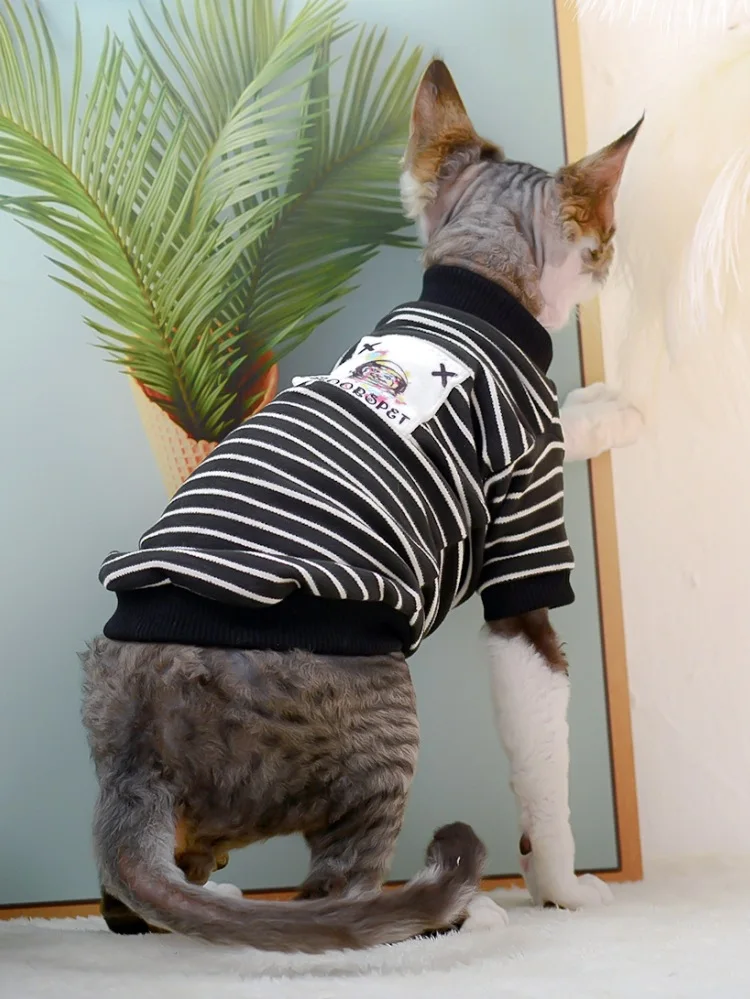 Fashion Striped Cat Clothes Cotton Eco-friendly Anti-Hair New Year's Cat Coat Sweatershirt
