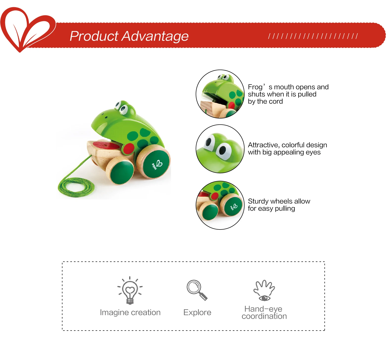 Wholesale Pull String Toy Push Up Car Toy Mechanism Frog Wooden More