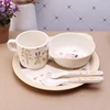 Baby Feeding Bowl Service Plate Forks Spoon Cup Dinnerware Set Kids Tray Bamboo Fiber Tablewares