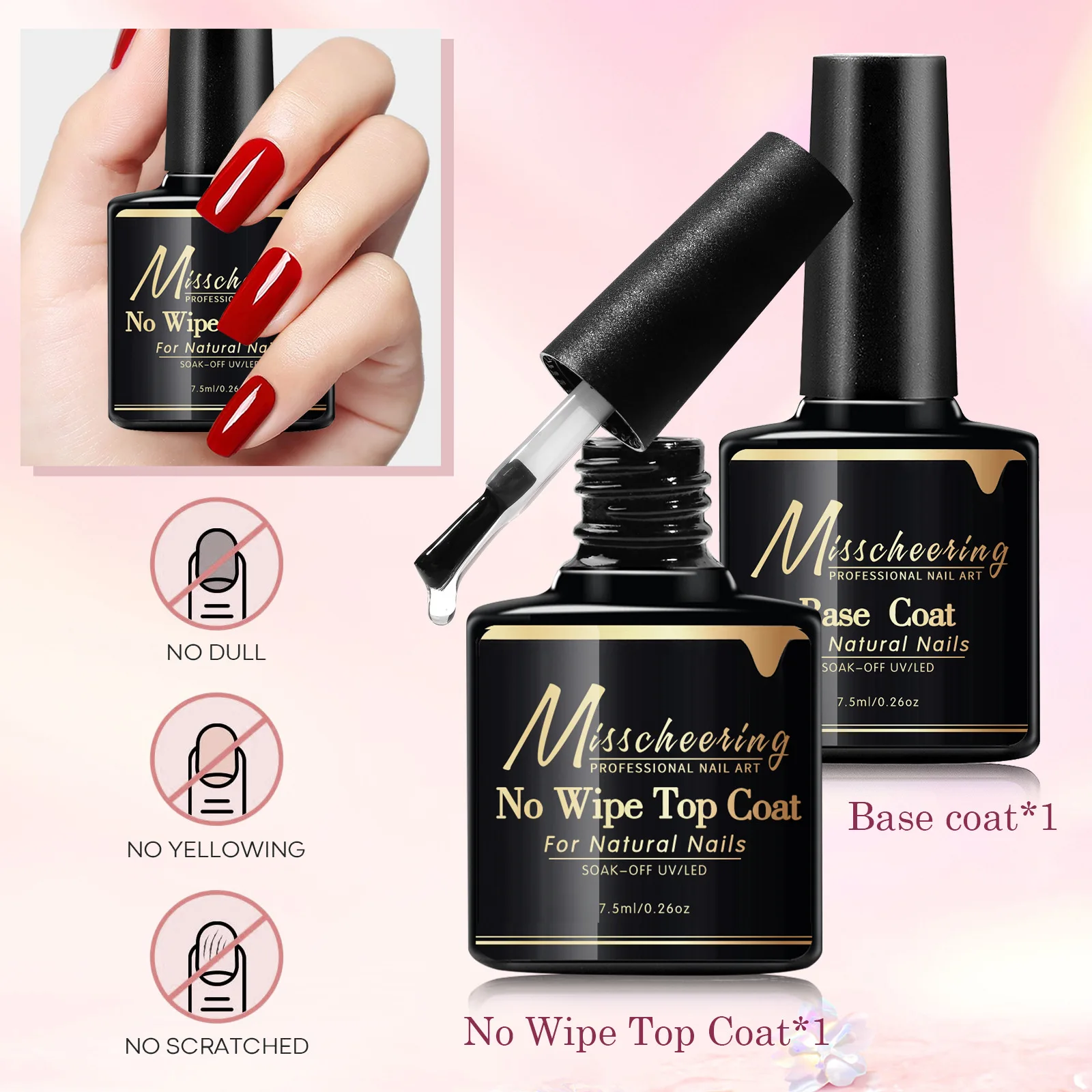 7.5ml Rubber Base Gel Nail Polish Base Coat Steel/diamond/no Wipe Top Coat Gel Matte Top Coat