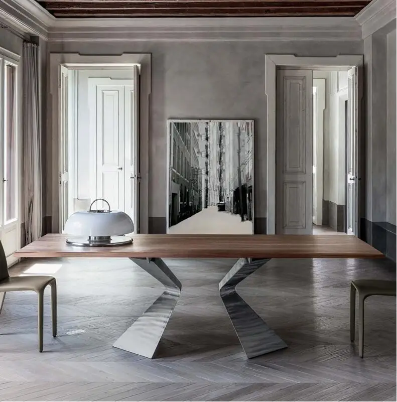 Creative modeling solid wood top metal bracket table