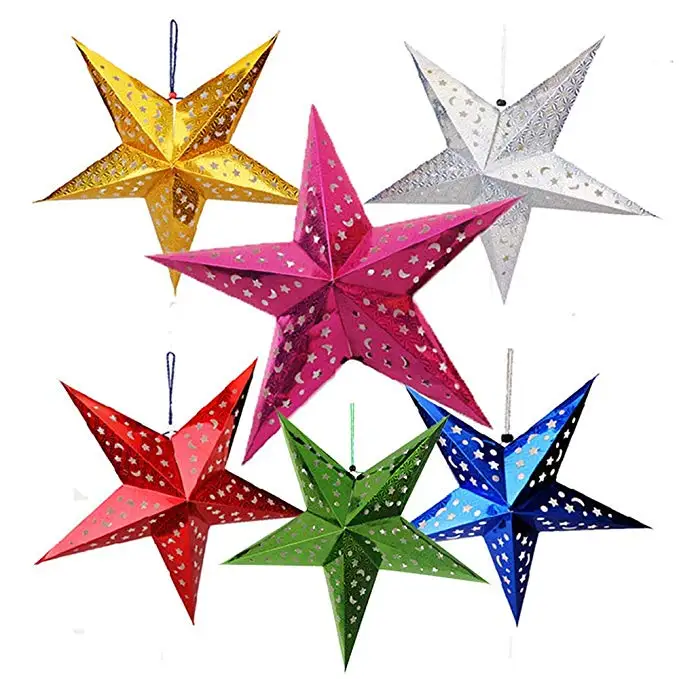Hanging Christmas Xmas Festival Paper Star Lantern Lampshade Decoration for Christmas Wedding Party Home Hanging Decorations