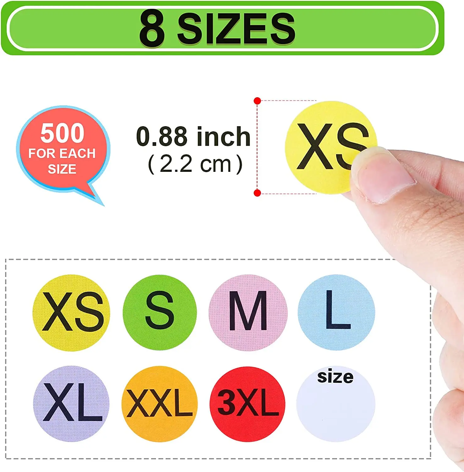 Round Color Size Sticker Labels Self-adhesive Clothing Size Stickers