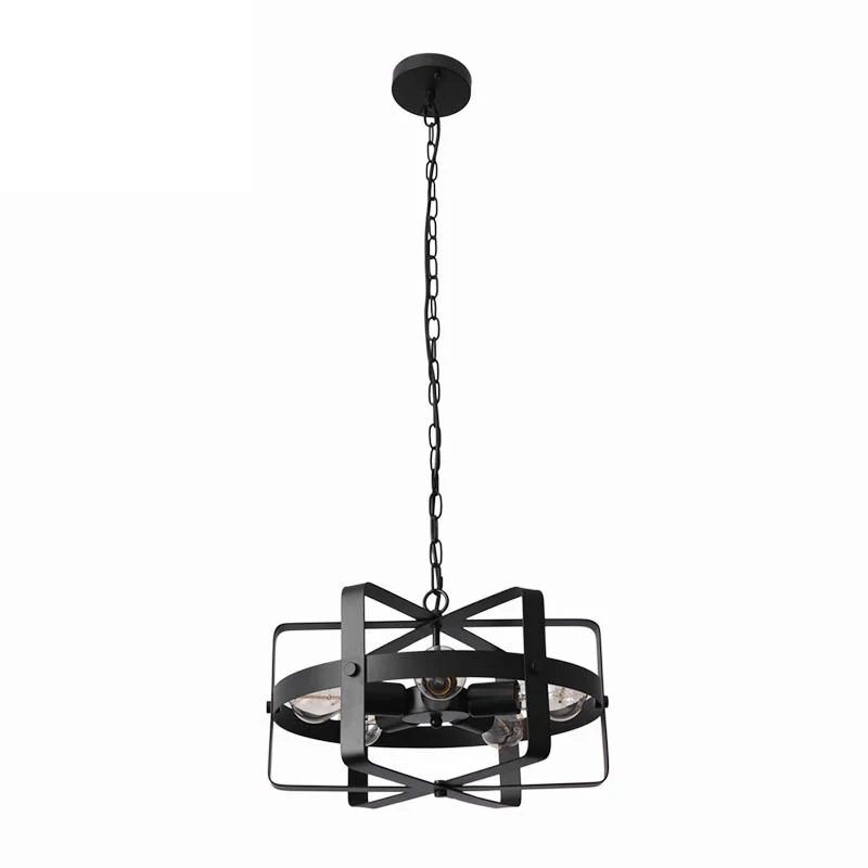 Antique Black Metal Drum Shape Round Pendant Light with 5 E26 Bulb  industrial light shade Sockets 200W Painted Finish
