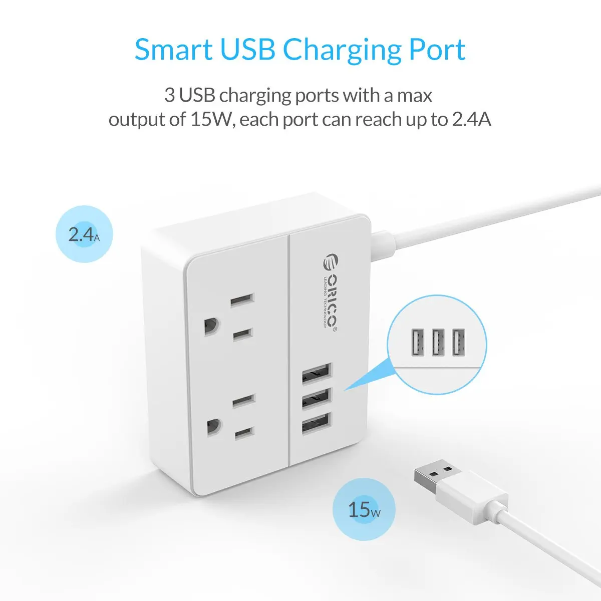 US standard Power strip with 2 AC Outlets Power Socket and 3 USB Smart Charging Ports Extension Socket Strip