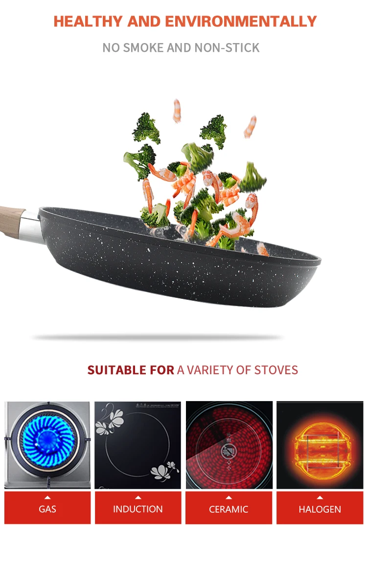 Amazon Best Selling Aluminum Non-stick Cooking frying pans with wooden handle