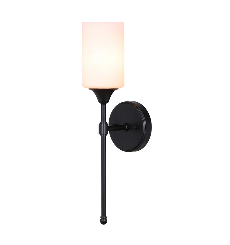 Black Wall Light Glass Bath Vanity Sconce 1 Light Wall Sconce Lamp for Bathroom Bedroom & Living Room