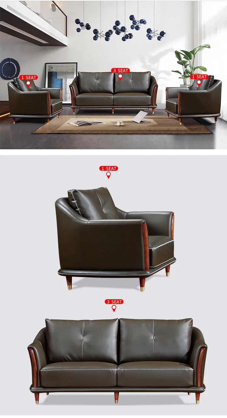 Pengpai Gunine Leather 3 Set Sofas Chesterfield Modern Indoor Waiting Room Sofa