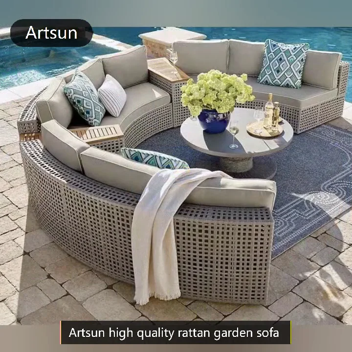 Muebles De Exterior De Ocio,Patio,Mimbre,Jardín,Seccional,Medio Juego